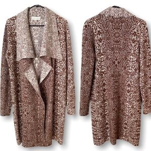 NWOT Knox Rose Jacquard Long Line Cardigan Waterfall Collar Soft Knit Size M